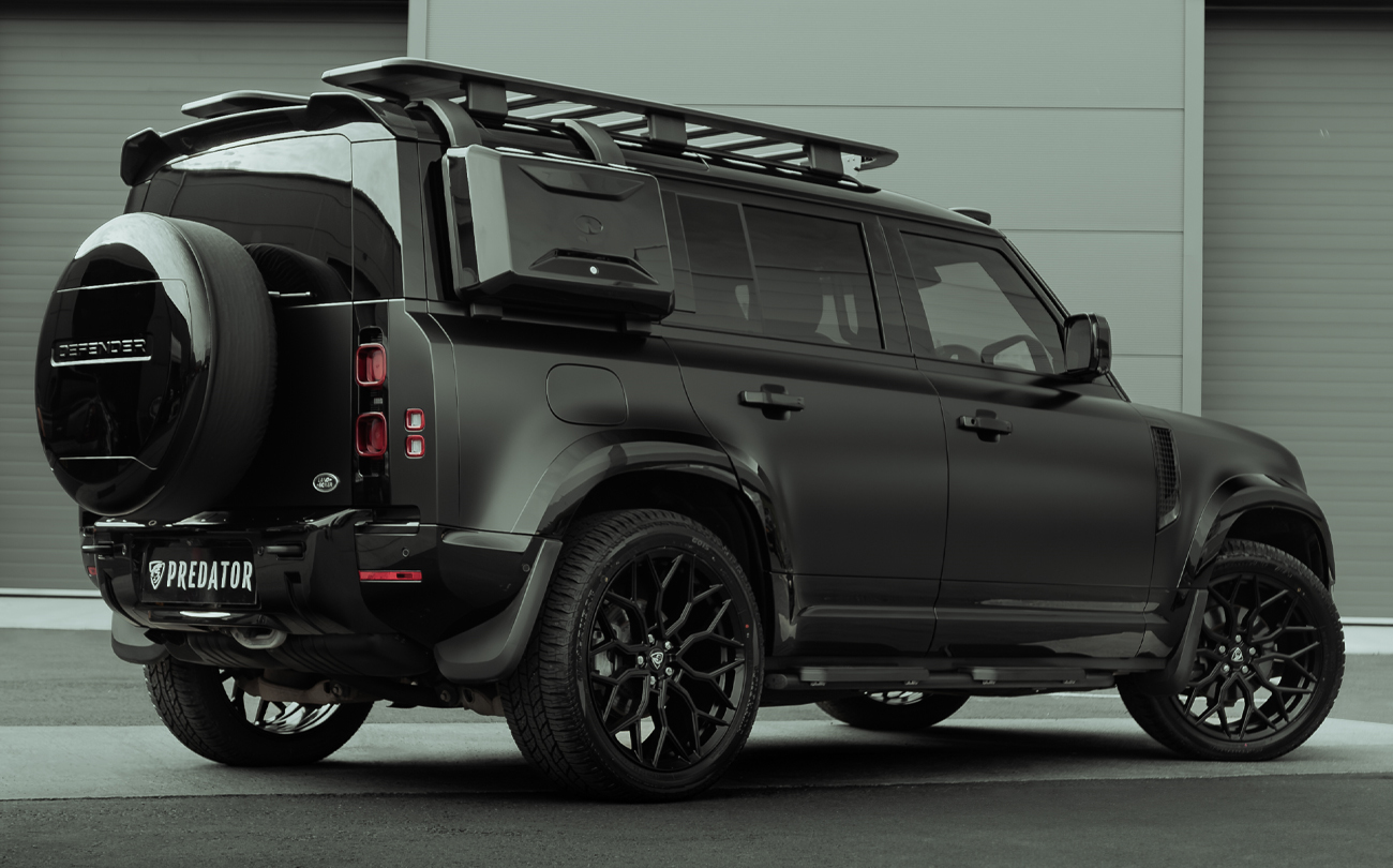 Satin Black Wrapped Defender 110 Body Kit by Predator